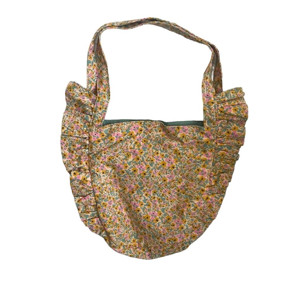 Target Girls Hobo Bag Pastel Floral Print Ruffle Cloth Snap Closure Cottage Y2K